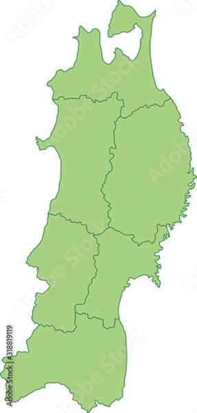 Obraz 東北地方の地図_都道府県ごとに色を変えられます