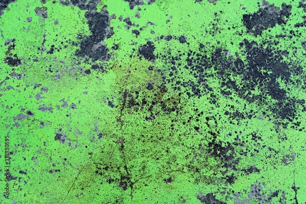 Fototapeta grunge wall texture background. texture of bright green old wall with cracked. painted wall dirty green color Background. Template for design. close up. copy space