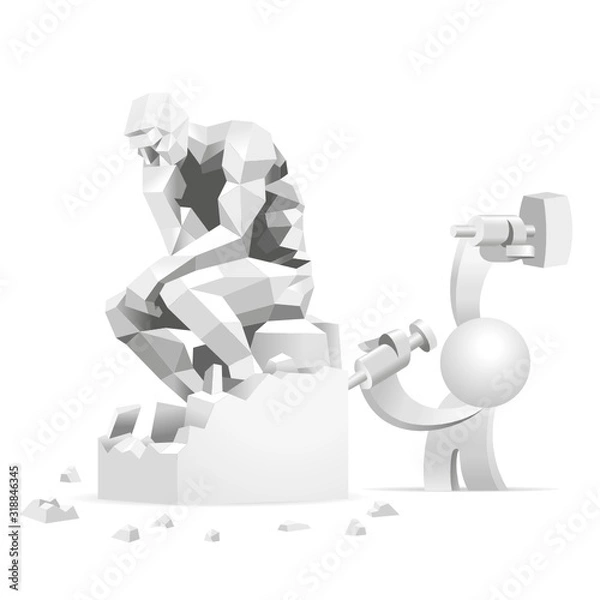 Obraz Simplified man Carving The Thinker Sculpture