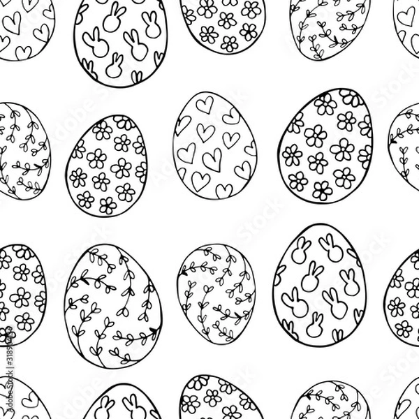Obraz Seamless pattern with hand-drawn easter eggs doodles.