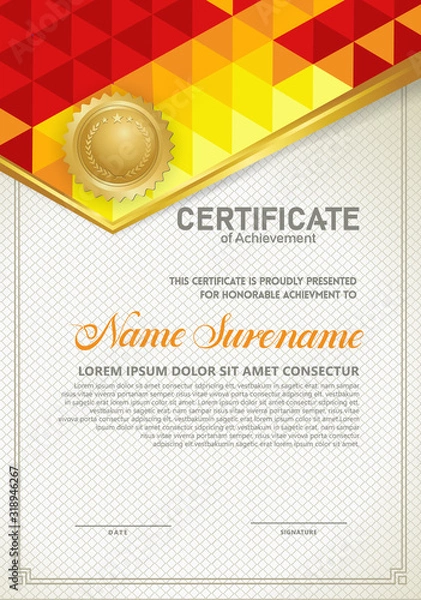 Fototapeta Vertical certificate template with triangle geometric polygonal background,