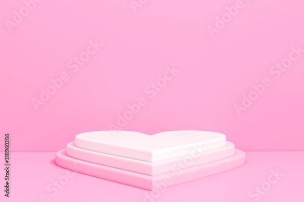 Fototapeta Pastel pink Heart shaped podium stage backdrop for product display stand or used in other designs 3d rendering. 3d illustration template minimal style concept.