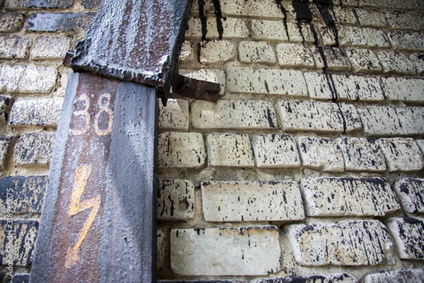 Obraz Abstraction. Industrial. Background. Brickwork. Iron pipe