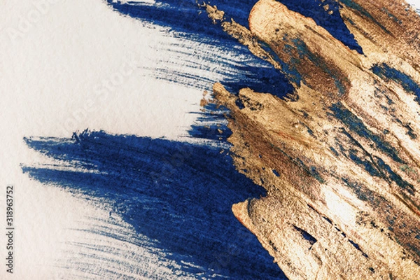 Obraz Blue and gold strokes hand drawn on the paper. Abstract background