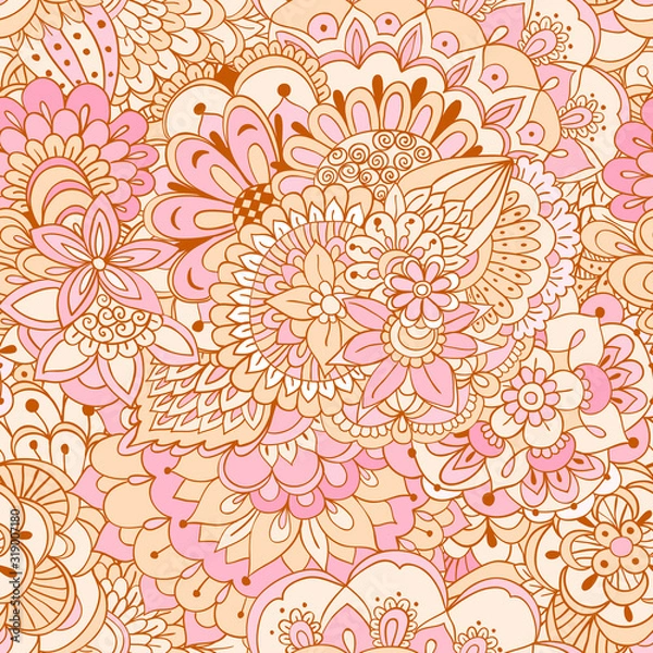 Obraz Vector seamless texture with abstract flowers. Endless background. Seamless pattern. Vector backdrop. Bright pattern.