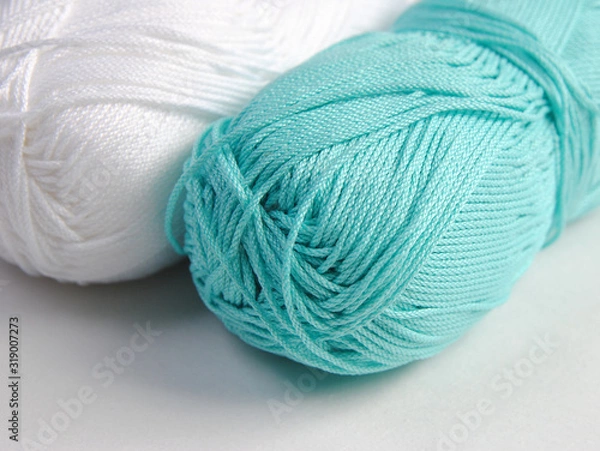 Fototapeta yarn for knitting in balls isolated on white background. color threads for embroidery