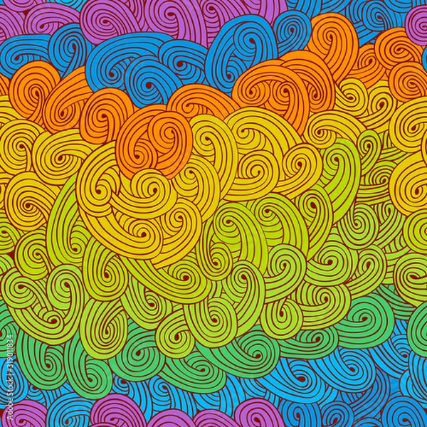 Obraz Vector abstract hand-drawn waves texture. Colorful waves backdrop