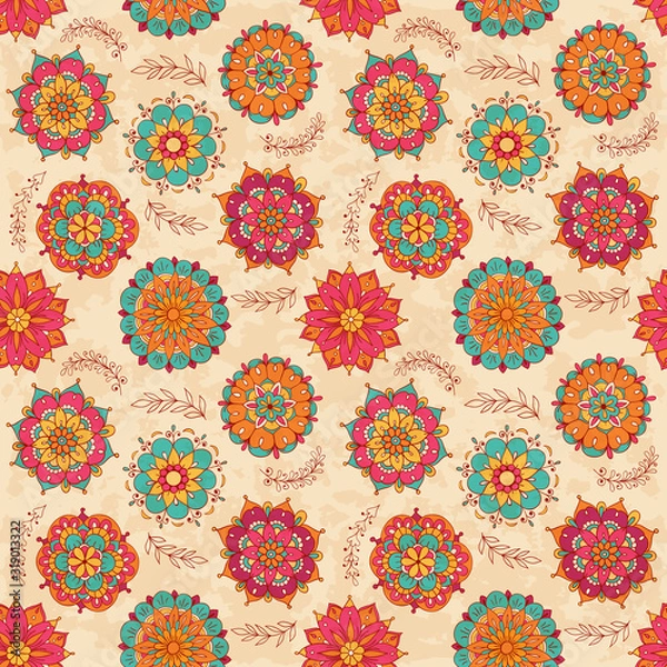 Obraz Vector seamless pattern, doodling design. Hand draw flowers. Color doodle background