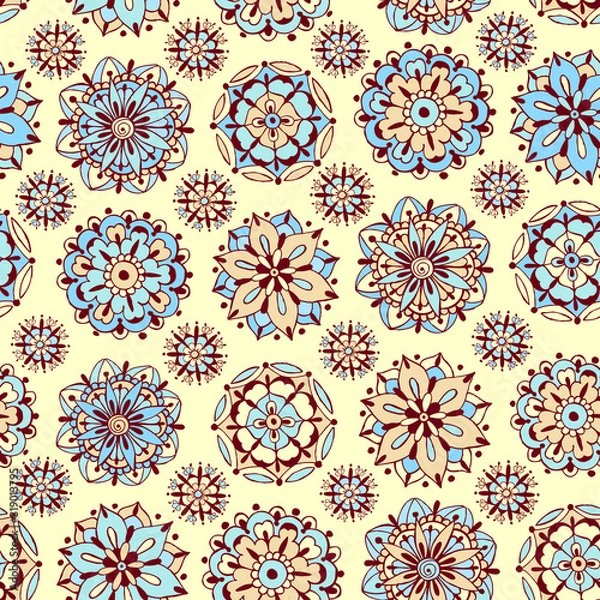 Obraz Vector seamless pattern, doodling design. Hand draw flowers. Color doodle background