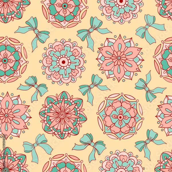 Obraz Vector seamless pattern, doodling design. Hand draw flowers. Color doodle background