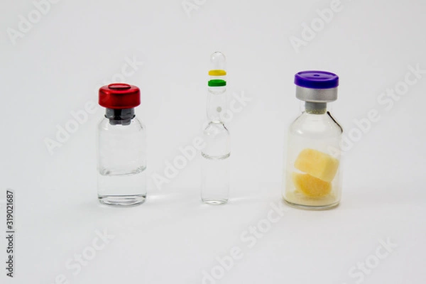 Fototapeta three types of phials with medication for viruses, isolated, Coronavirus