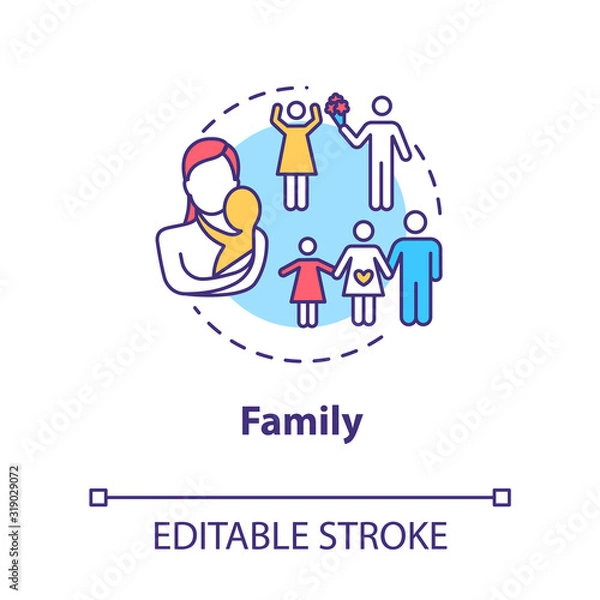 Fototapeta Family concept icon. Loving relationship. Self-building for fulfilling life. Couple planning for children idea thin line illustration. Vector isolated outline RGB color drawing. Editable stroke