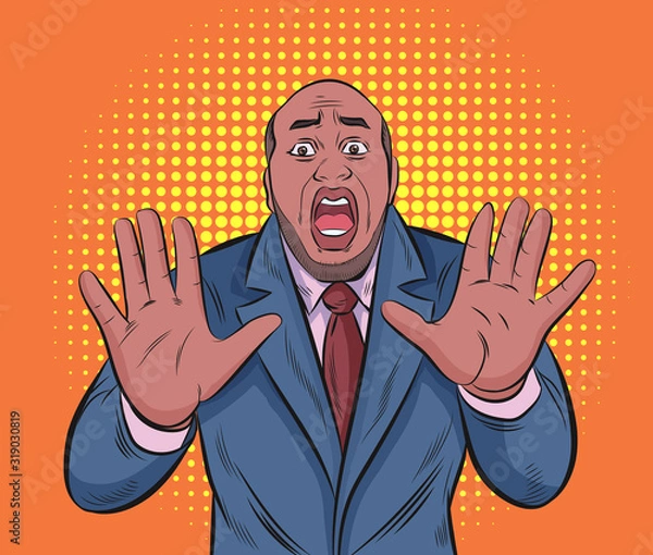 Obraz A shocking black business man.Pop art vector illustration drawing. Comic book work style.