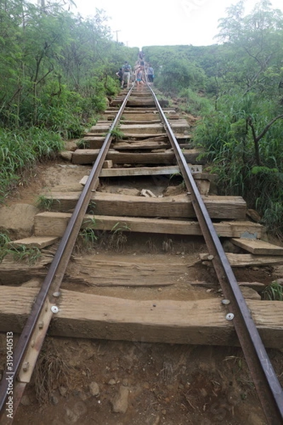 Obraz Hiking on Train Track Ties