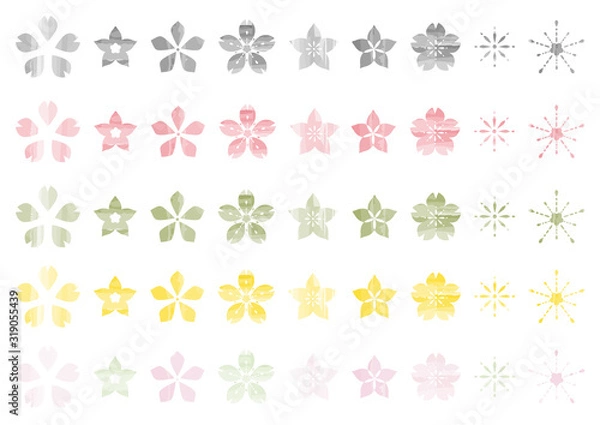 Fototapeta 桜 手描き風 カラーバリエーション セット
