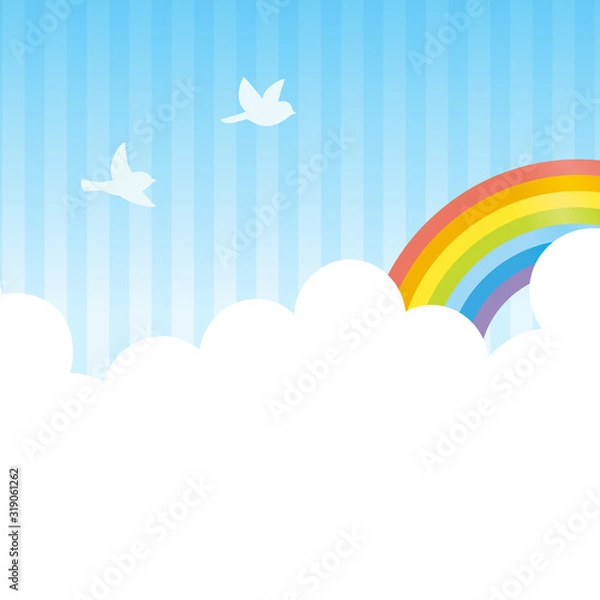 Fototapeta 青空に虹と鳥　正方形　スクエア