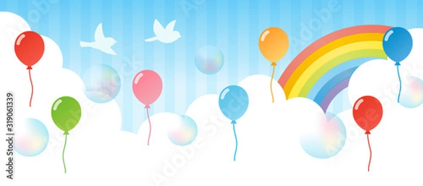 Fototapeta 青空に風船と虹　横長