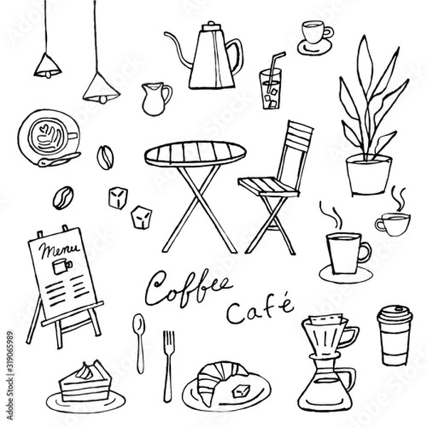 Fototapeta カフェイラストセット