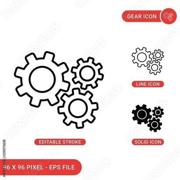 Fototapeta Gear icons set vector illustration with solid icon line style. Cog search concept. Editable stroke icon on isolated background for web design, infographic and UI mobile app.