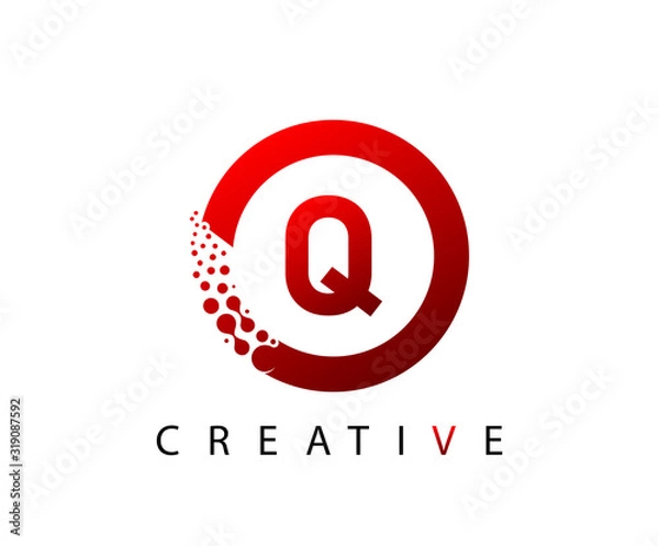 Obraz Circle Q Letter Digital Network , abstract red Q dotted logo design.