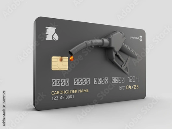 Fototapeta 3d Rendering of Realistic credit with fuel hose gas station concept, clipping path include