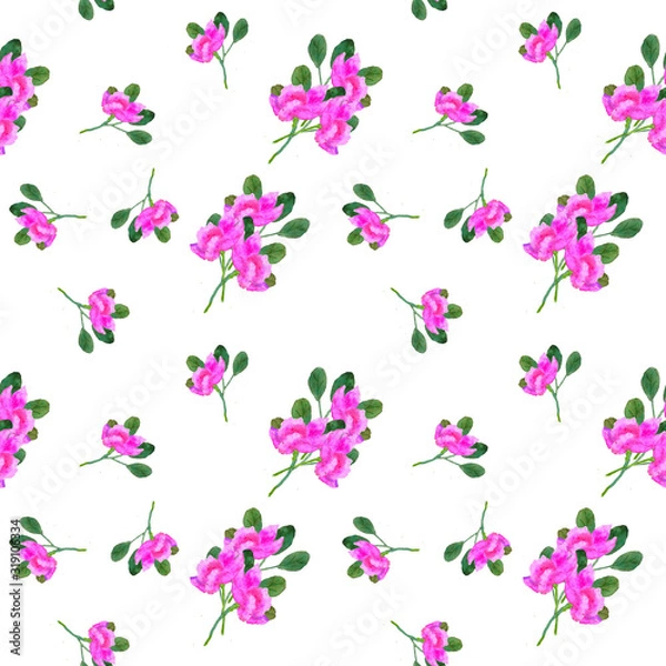 Obraz Pattern watercolor ornamental flowers with leaves on the background