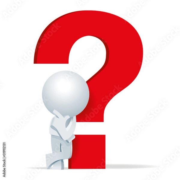 Obraz Cute little white Simplified man thinking a answer for a big question