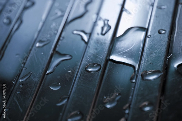 Fototapeta Water Drops on Metal Surface
