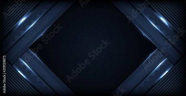 Fototapeta abstract dark metallic background with blue shiny