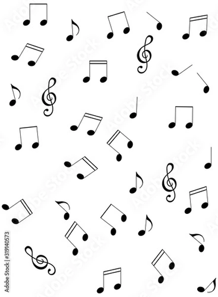 Obraz Musical notes, treble clef seamless pattern. Note elements in random order texture background. Monochromatic