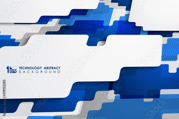 Obraz Abstract gradient blue tech shape design with black halftone decorative pattern background. illustration vector eps10