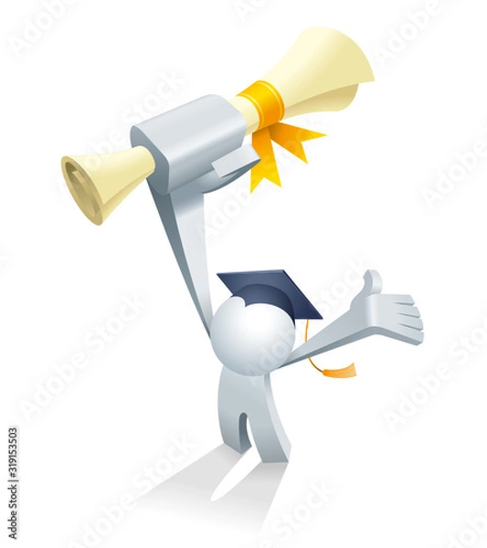 Obraz Cute little white Simplified man show your the certificate when he is graduate