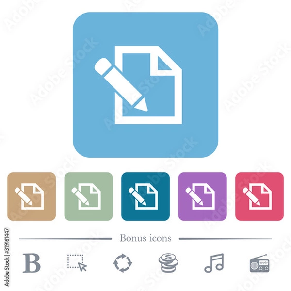 Fototapeta Edit with pencil flat icons on color rounded square backgrounds