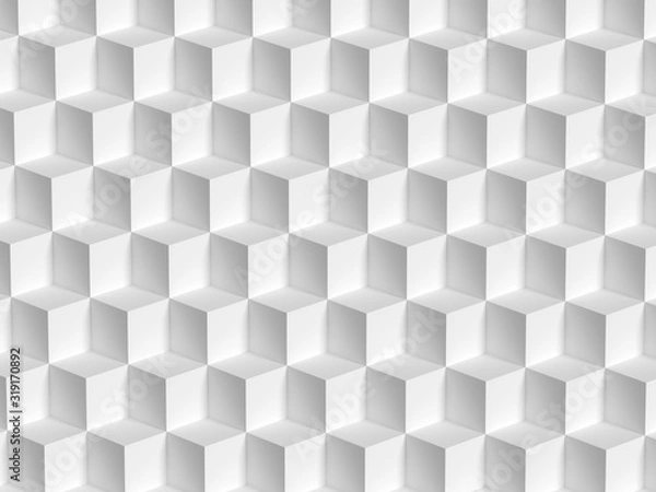 Fototapeta Abstract white 3D geometric cubes background. 3d rendering - illustration.