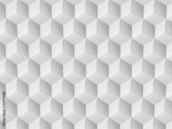 Fototapeta Abstract white 3D geometric cubes background. 3d rendering - illustration.