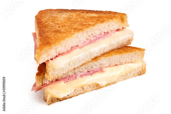 Obraz Cheese and ham toasted sandwich.