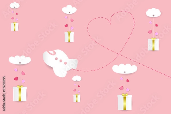 Obraz EPS 10 vector. Paper cut gifts and hearts. Valentines day concept.