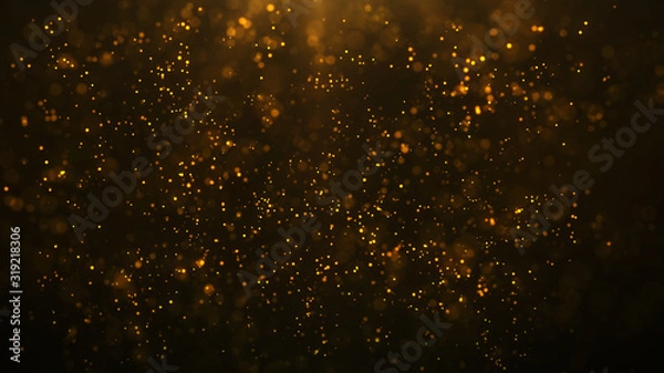 Fototapeta golden particles shining stars dust bokeh glitter awards dust abstract background. Futuristic glittering in space on black background.	