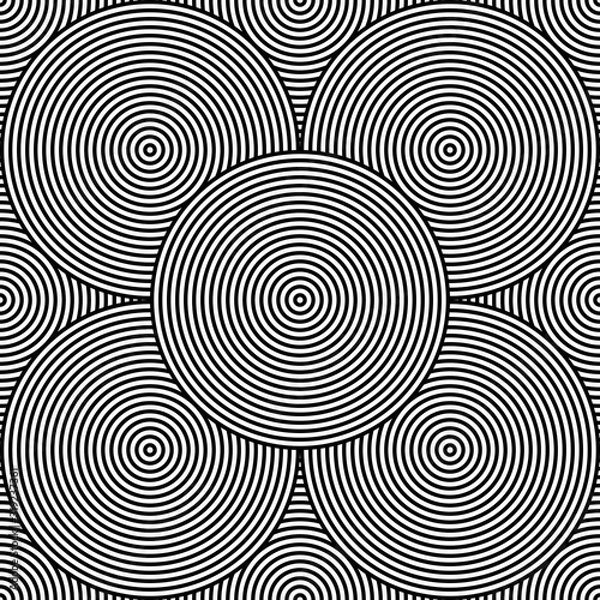 Fototapeta Seamless black and white pattern with abstract circle decorative element vector background. Perfect for wallpapers, pattern fills, web page backgrounds, surface textures, textile