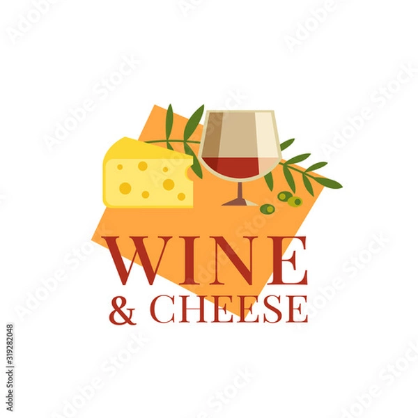 Obraz Wine and cheese vector icon design background