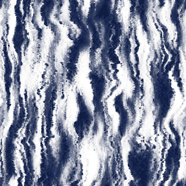 Fototapeta Indigo cyanotype dyed effect distressed worn bleached graphical motif. Noisy brushed faded mottled, intricate grungy stained navy design. Seamless repeat vector eps 10 pattern swatch.