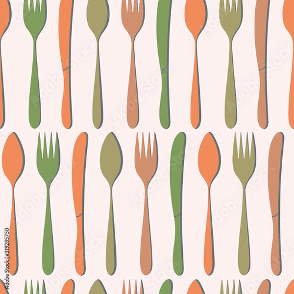 Fototapeta Seamless pattern. Silhouettes Of Cutlery. Horizontal strips of spoons forks and knives.Kitchen utensils.