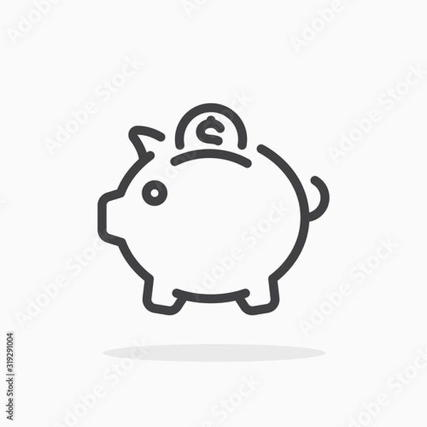 Obraz Piggy bank icon in line style. Editable stroke.
