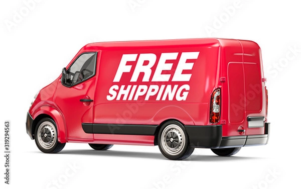 Obraz 3D Red Van with Free Shipping text isolated