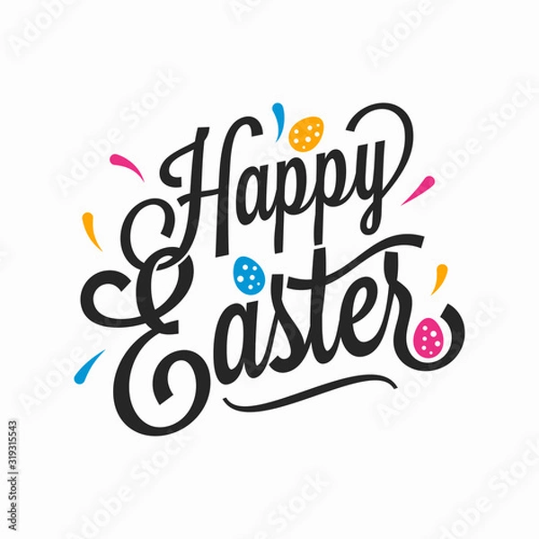 Fototapeta Happy Easter vintage sign with eggs on white