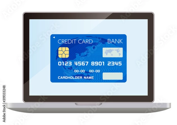 Fototapeta キャッシュレス決済に使えるクレジットカードとパソコン