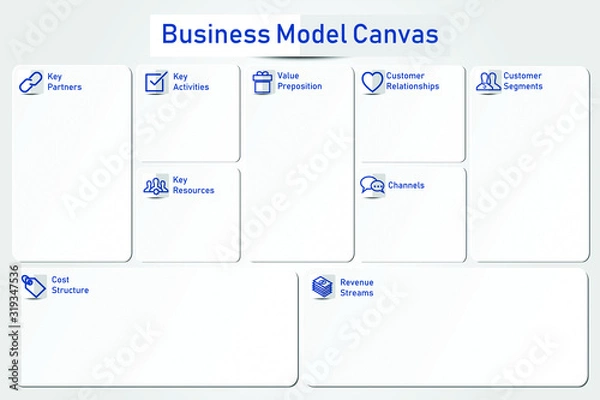 Fototapeta Illustration vector of bussiness model canvas with white paper origami style. Form for marketing.