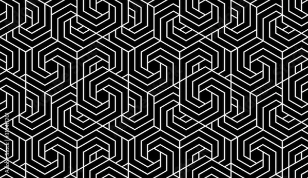 Fototapeta Abstract geometric pattern with stripes, lines. Seamless vector background. White and black ornament. Simple lattice graphic design