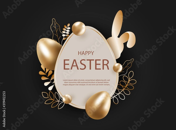 Obraz Happy Easter, easter bunny, easter background, easter banners, easter flyer, easter design. Abstract silver easter egg on black background. Vector eps10 illustration