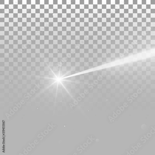 Fototapeta Abstract white laser beam. Isolated on transparent background. Vector illustration, eps 10.